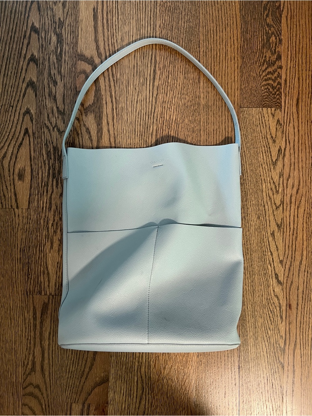 OAK + FORT Everyday City Tote Bag - Vegan Leather Shoulder Tote in Misty Blue